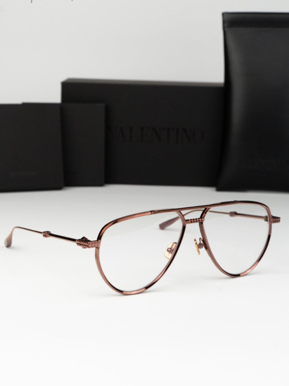 Valentino Women Eyeglasses Rose Gold Pilot V-STUD-II VLX-133 C NEW AUTHENTIC